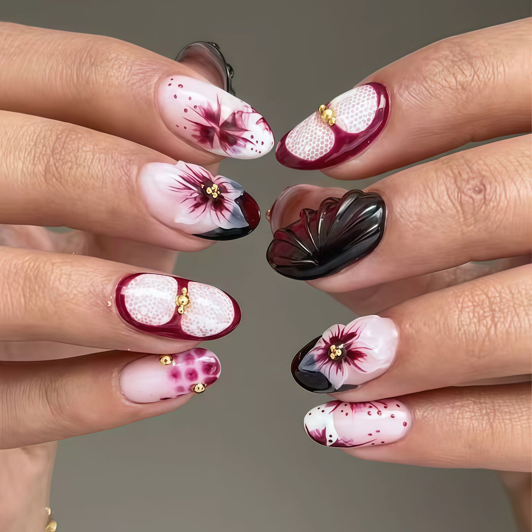 Elegant Floral Art Nail Extensions Kalsten