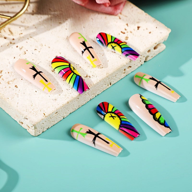 Artificial Nails Set with Creative Cross Pattern Kalsten