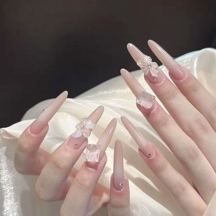Artistic Stiletto Press-On Nail Art with Glimmering Accents Kalsten