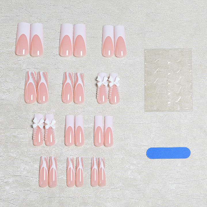 Elegant Fake Nails with Pearl and Bow Decorations Kalsten