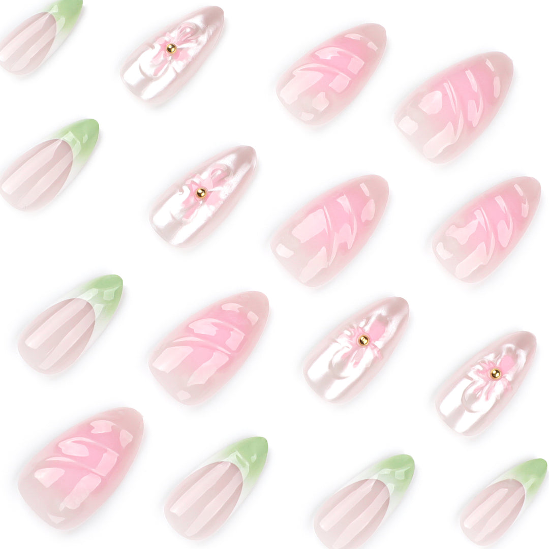 Artful Nail Extensions with Floral Design and Glamorous Accents Kalsten