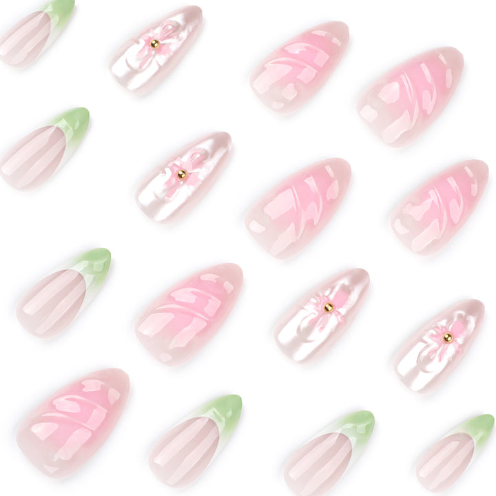 Artful Nail Extensions with Floral Design and Glamorous Accents Kalsten