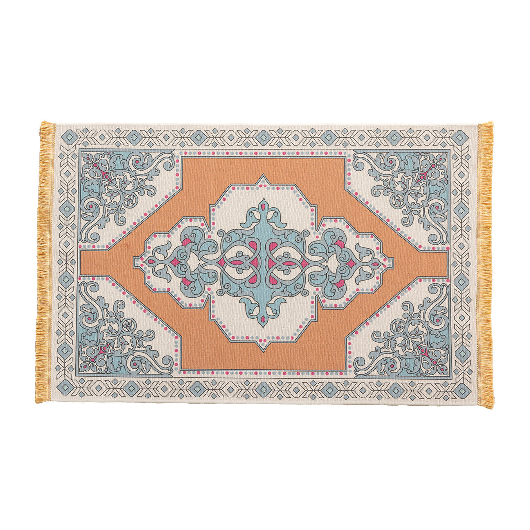 Woven oriental carpet runner with fringes and intricate medallion pattern Kalsten