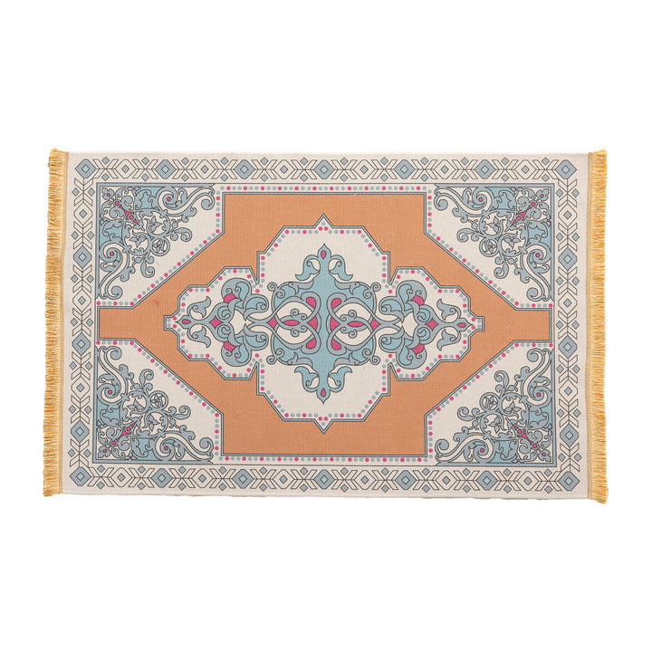 Woven oriental carpet runner with fringes and intricate medallion pattern Kalsten