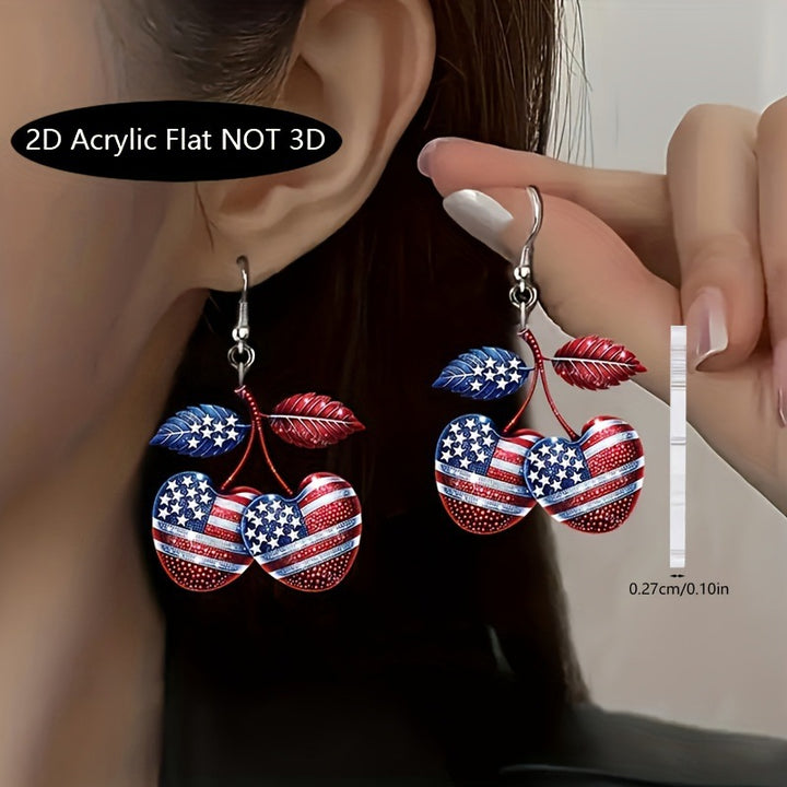 Women's nan Acrylic Flat Patriotic Bull Head Round Dangle Earrings with Fishhook Alloy Findings Kalsten