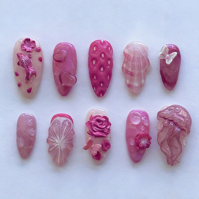 Artificial Nail Set with Floral and Maritime Designs Kalsten