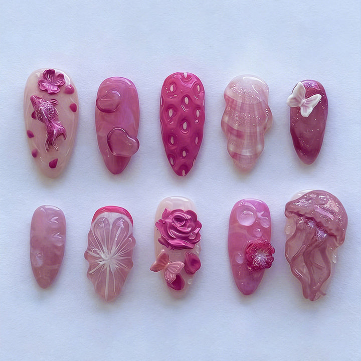 Artificial Nail Set with Floral and Maritime Designs Kalsten