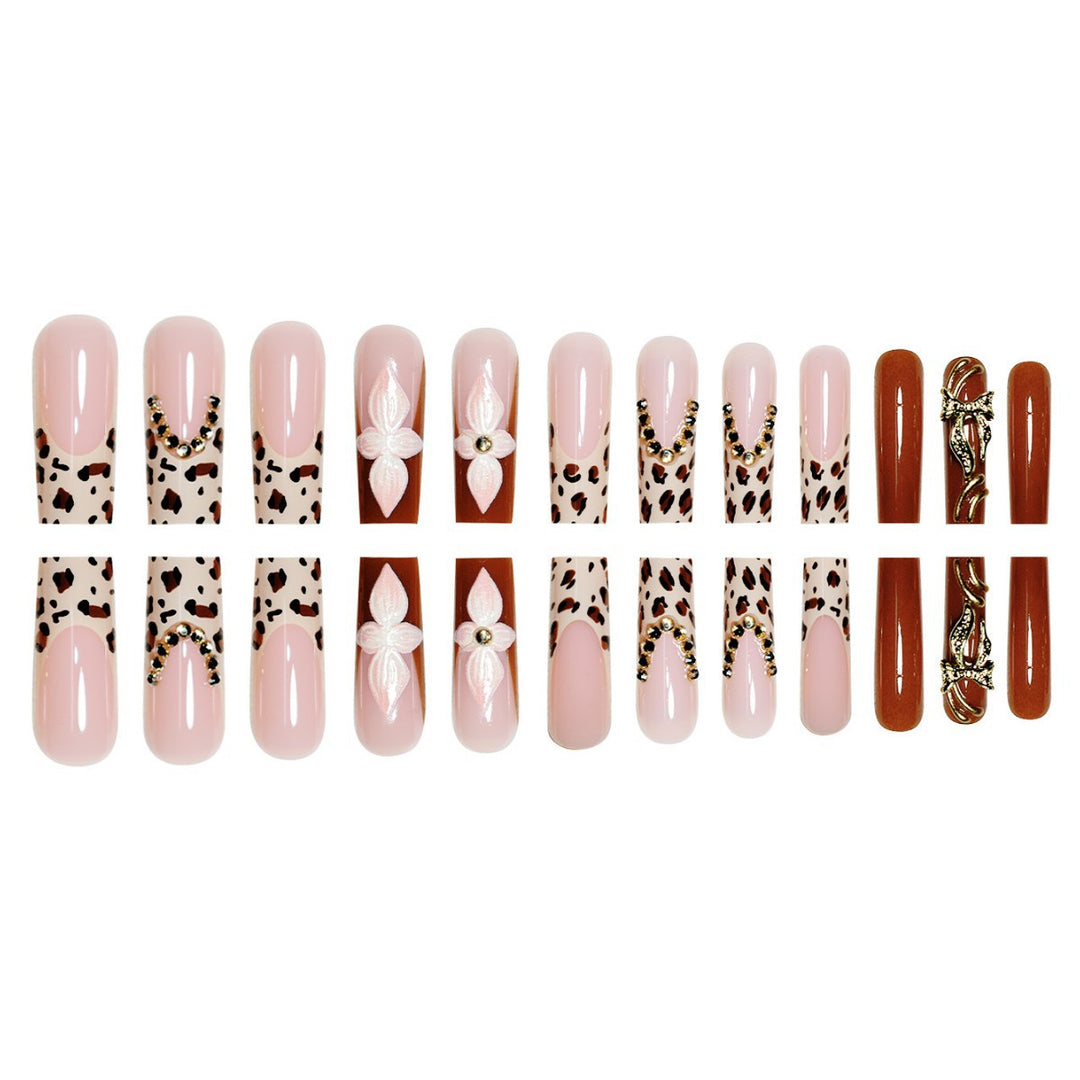 Artistic Long Press-On Nail Extensions with Elegant Floral Design Kalsten