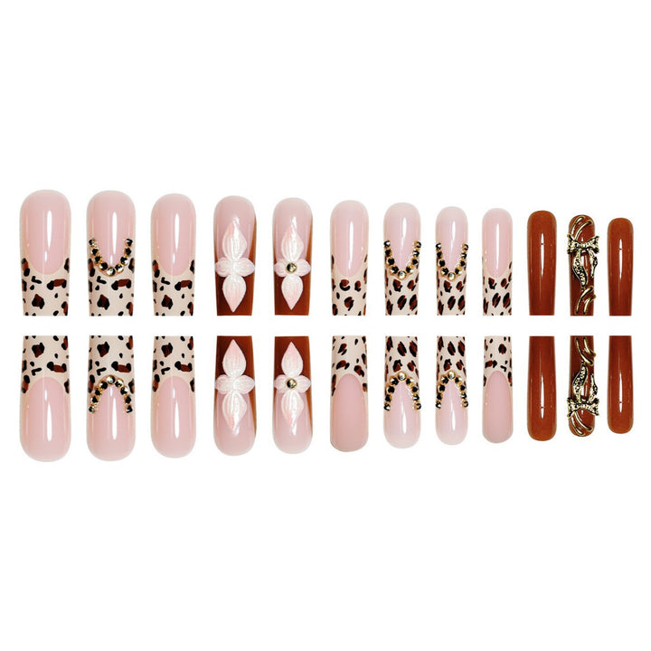 Artistic Long Press-On Nail Extensions with Elegant Floral Design Kalsten