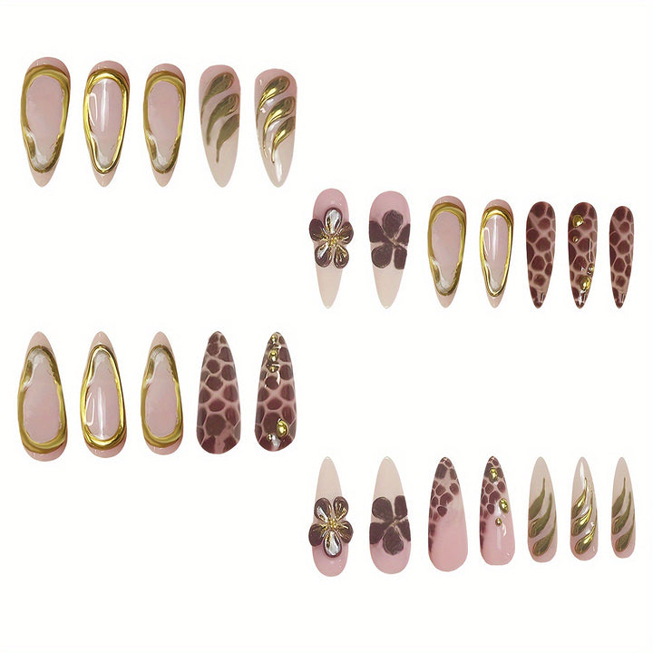 Artistic Press-On Nail Set with 3D Floral Accents Kalsten