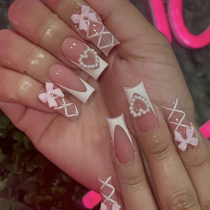 Decorative Heart-Accent Acrylic Nail Art Extensions Kalsten