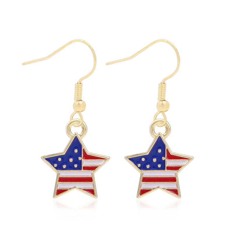 Women's star-shaped enamel earrings with USA flag motif and gold-plated fish Kalsten