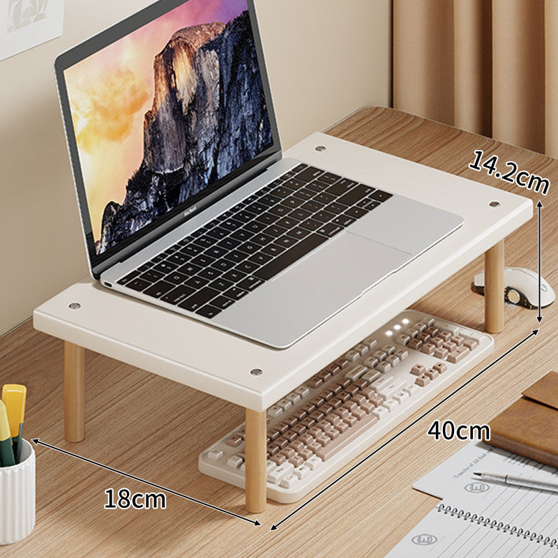 Compact Desktop Laptop and Monitor Riser with Under-Keyboard Storage and Wood Legs