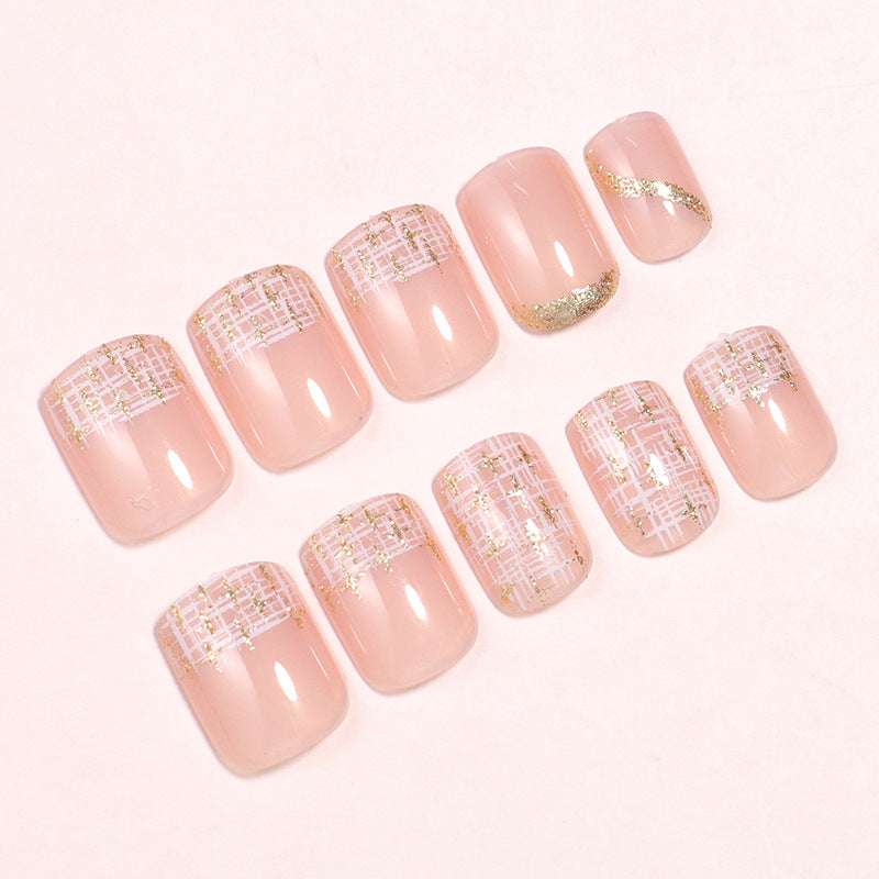 Elegant Press-On Nail Set with Gold Accent and Glitter Design Kalsten