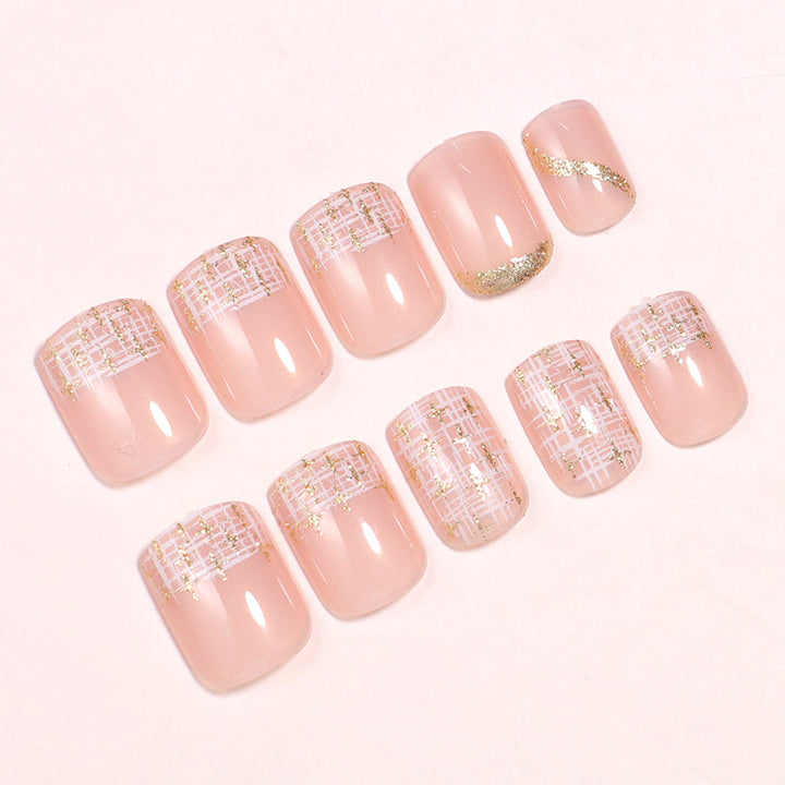Elegant Press-On Nail Set with Gold Accent and Glitter Design Kalsten