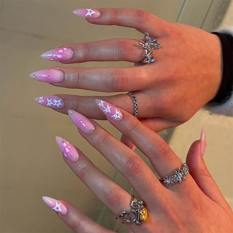 Decorative Press-On Nail Art Set with Star and Sparkle Accents kalsten