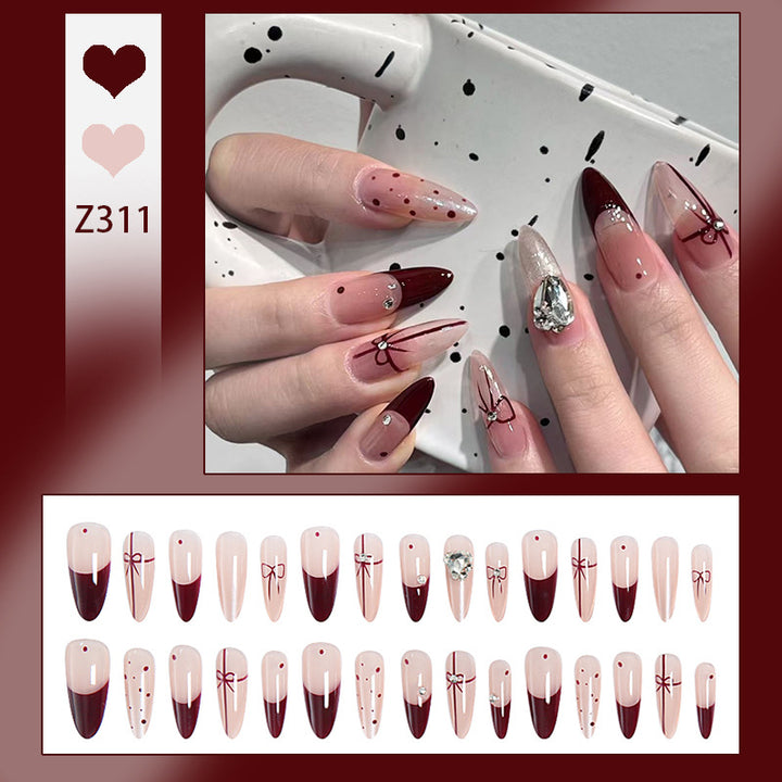 Artificial nail set with elegant bow and glitter details Kalsten