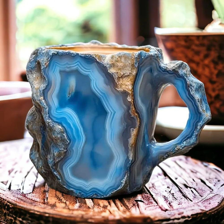 Hand-Carved Natural Agate Geode Coffee Mug With Polished Rim And Crystalline Interior
