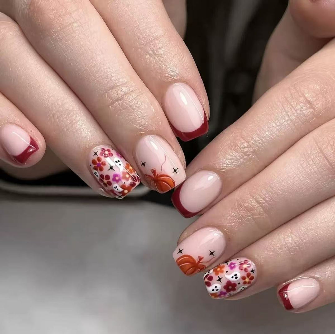 Artificial nail set with cheerful flower designs and elegant French tips Kalsten