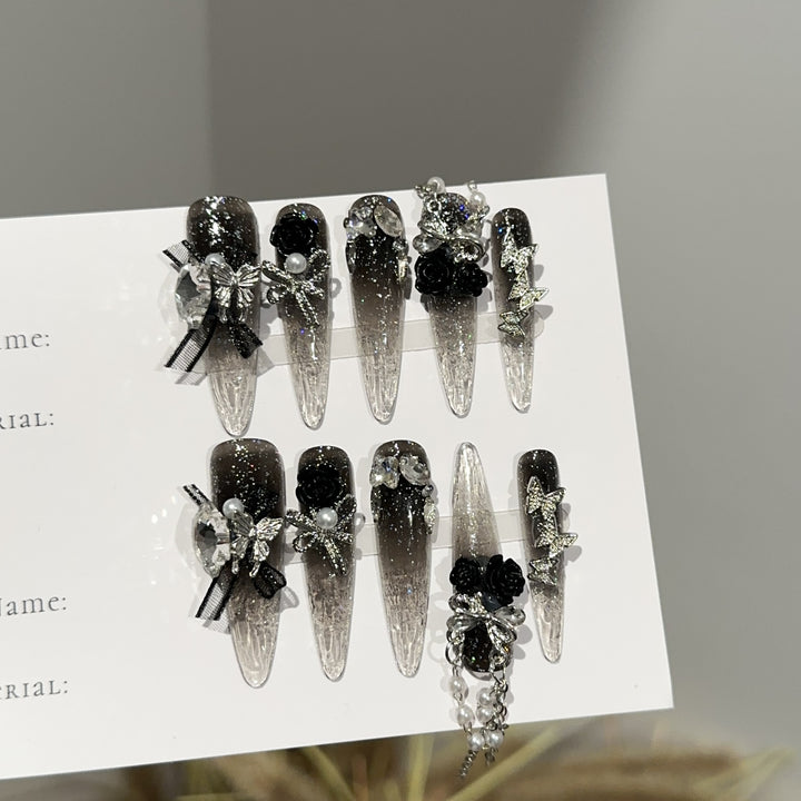 Elegant Rhinestone-Embellished Press-On Nail Extensions