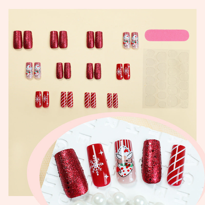 Artificial nail set with festive Christmas motifs and glitter Kalsten