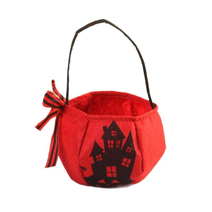 Plush Halloween Candy Basket with Handle and Bow