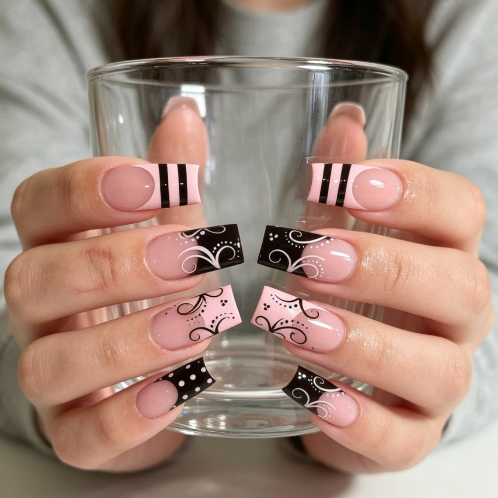 Artistic Long Square Press-On Nails with Whimsical Patterns Kalsten