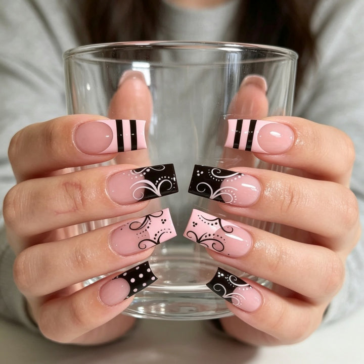 Artistic Long Square Press-On Nails with Whimsical Patterns Kalsten