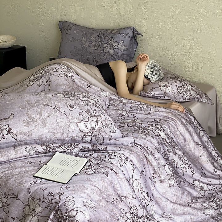 Jacquard bedding set with tonal floral relief and silky-matte finish
