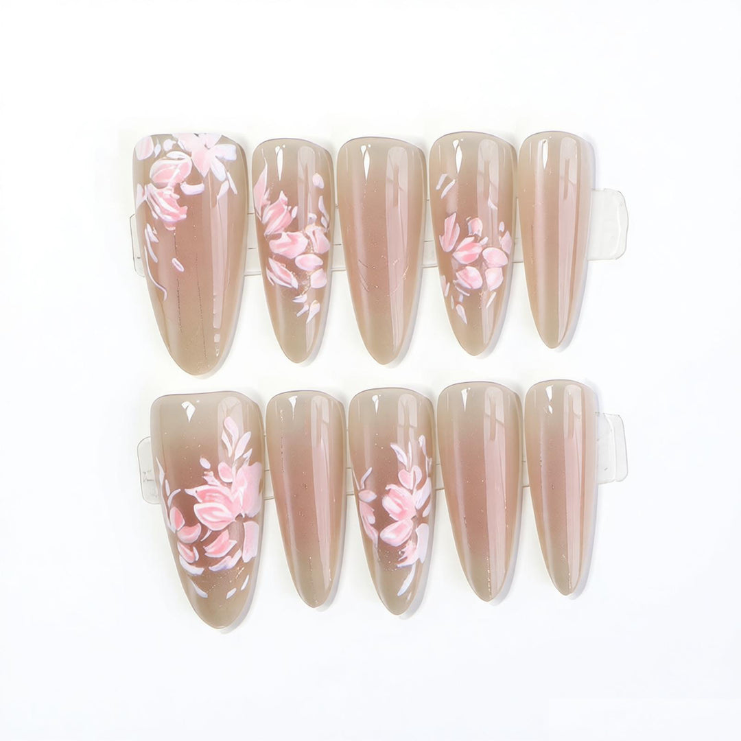 Elegant Press-On Nail Art Set with Floral Design Kalsten