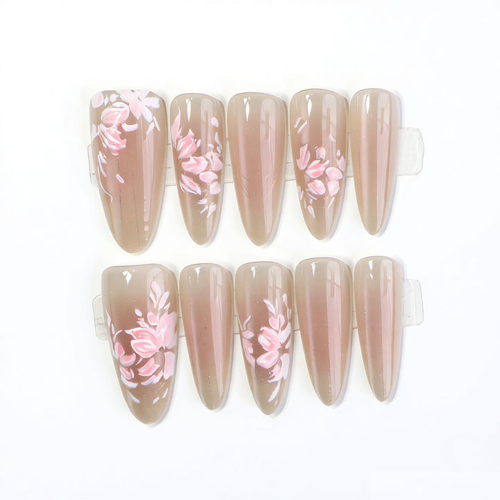 Elegant Press-On Nail Art Set with Floral Design Kalsten