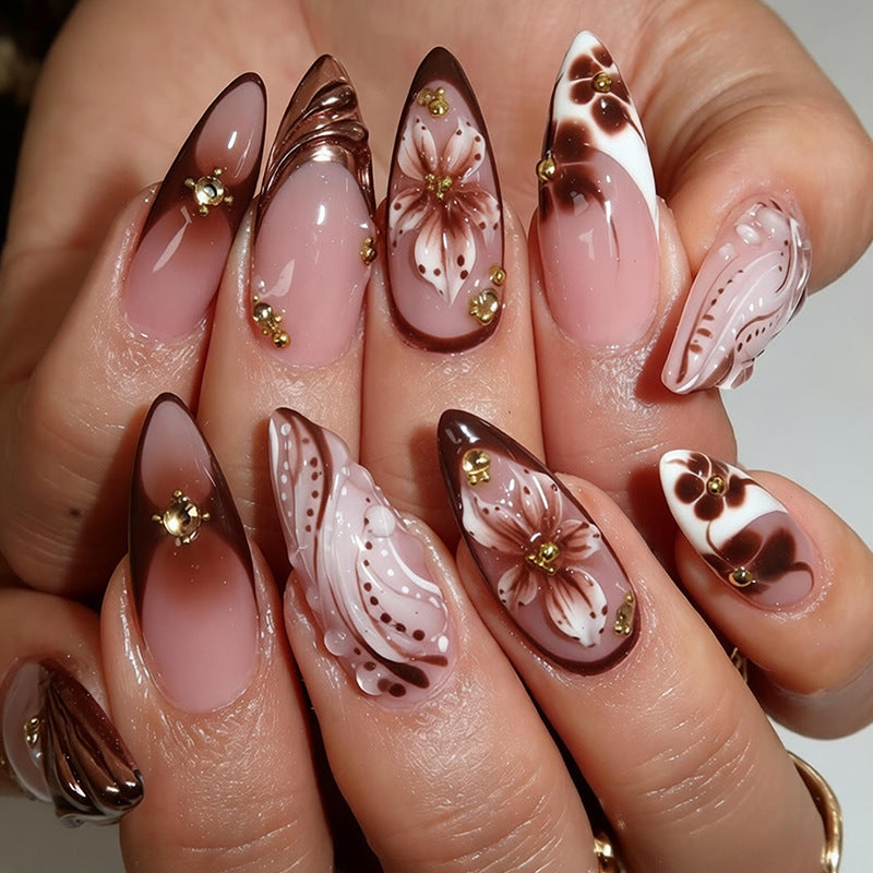 Elegant artificial nails with hand-painted floral accents Kalsten