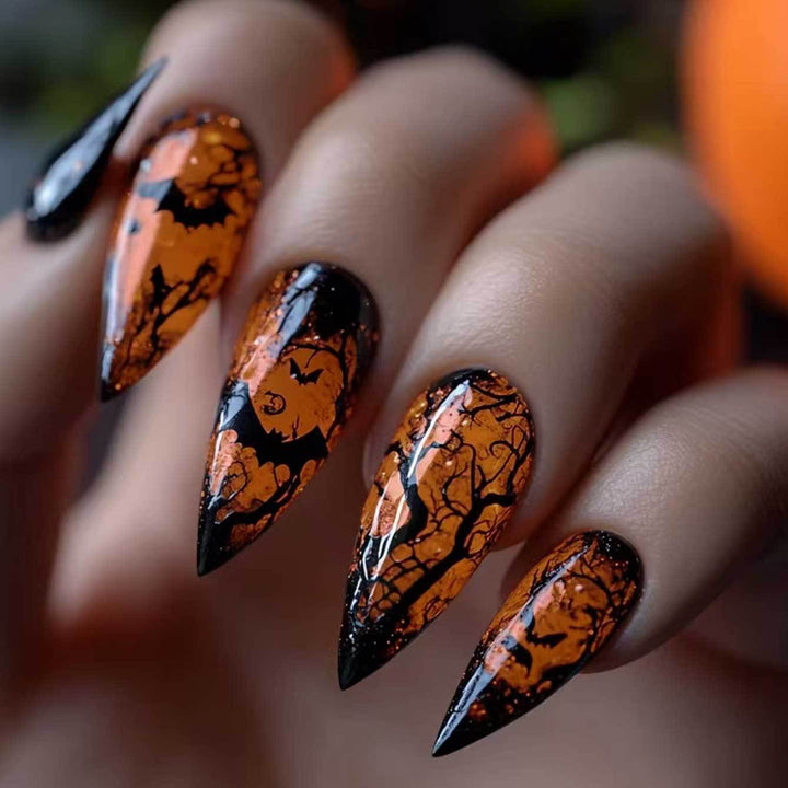Halloween-Themed Stiletto Press-On Nails Kalsten