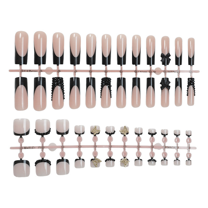 Elegant Press-On Nail Art Set with Decorative Bows and Crystal Accents Kalsten