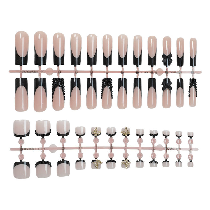 Elegant Press-On Nail Art Set with Decorative Bows and Crystal Accents Kalsten