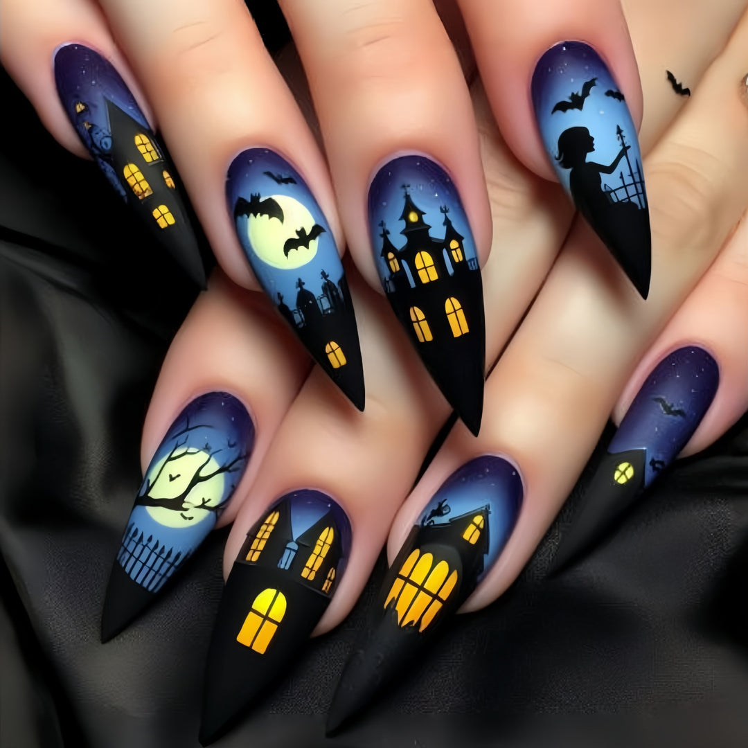 Gothic-Inspired Halloween-Themed Stiletto Nail Art Kalsten