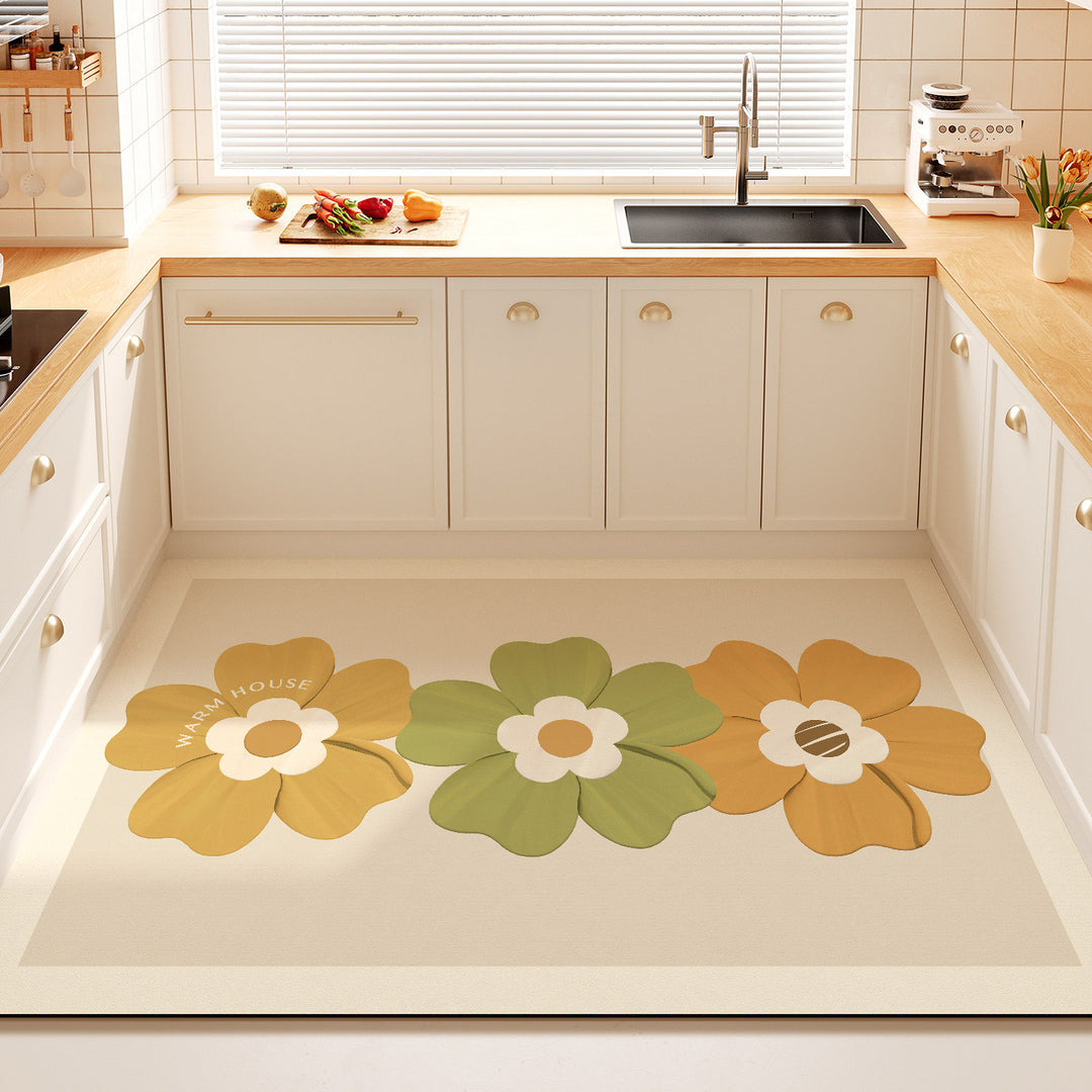 Decorative Floral Quote Kitchen Mat for Home