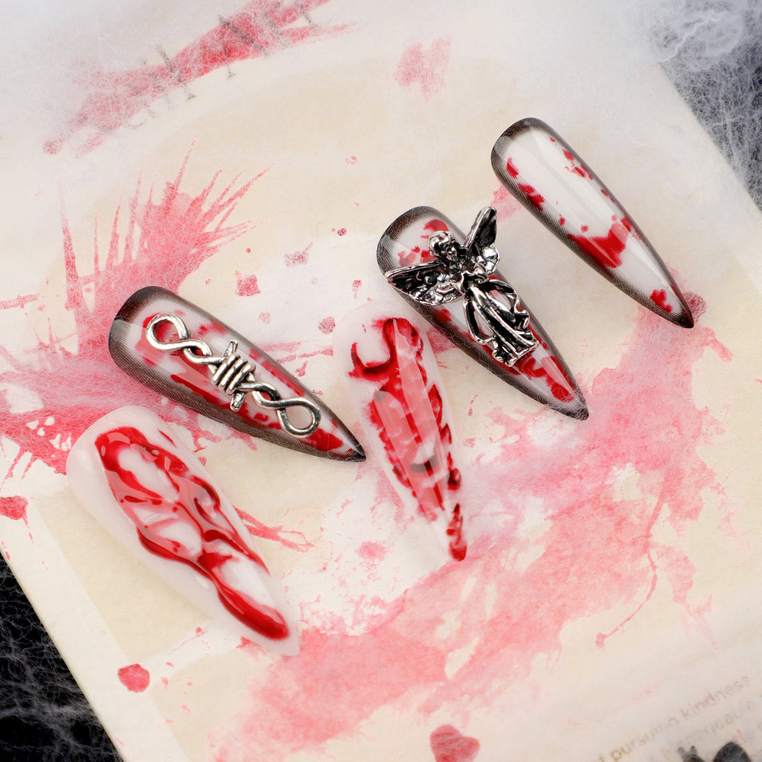 Artistic stiletto nails with blood and 3D design Kalsten