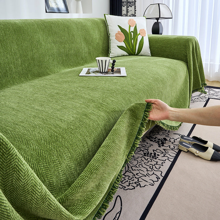 Textured Herringbone Pattern Sofa Throw Blanket