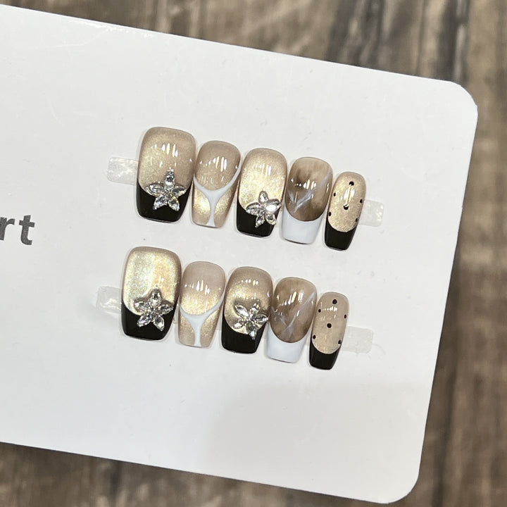 Elegant Press-On Nail Art Set with Floral Embellishments Kalsten