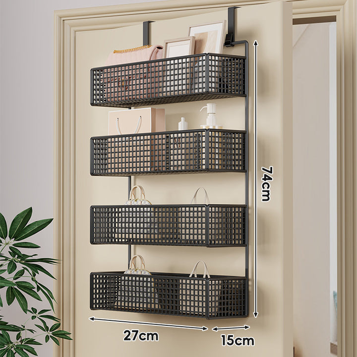 Over-Door Hanging Double-Tier Ventilated Mesh Storage Basket Organizer with Hooks