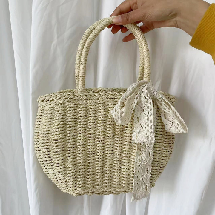 Handwoven basket bag with elegant bow Kalsten