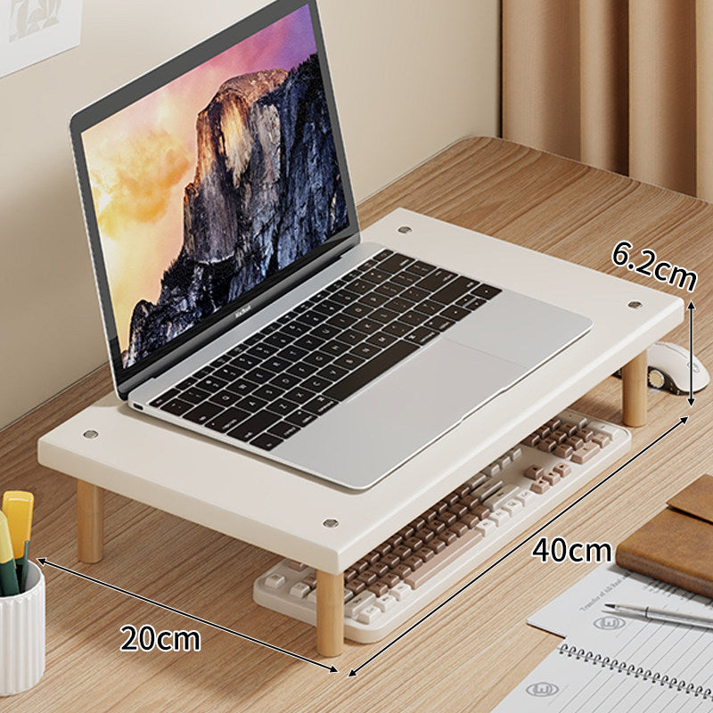 Compact Desktop Laptop and Monitor Riser with Under-Keyboard Storage and Wood Legs