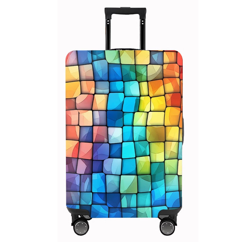Unisex nan elastic motif suitcase cover made of stretchable polyester with handle and wheel openings Kalsten