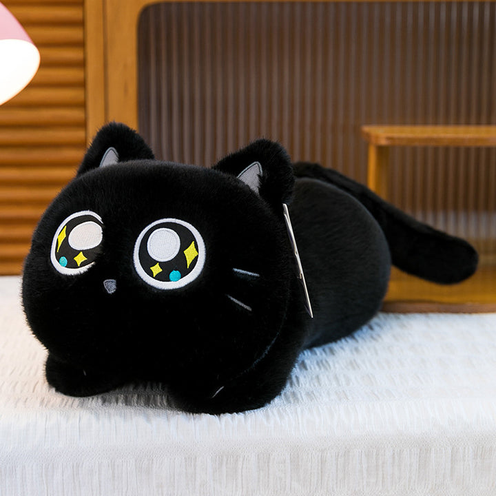 Plush Siamese Cat Long Bolster Body Pillow with Embroidered Eyes and Ultra-Soft Faux Fur Kalsten