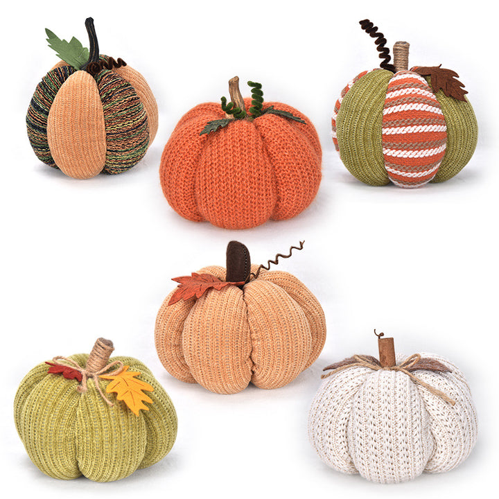 Handcrafted knitted decorative pumpkin as autumn table decoration