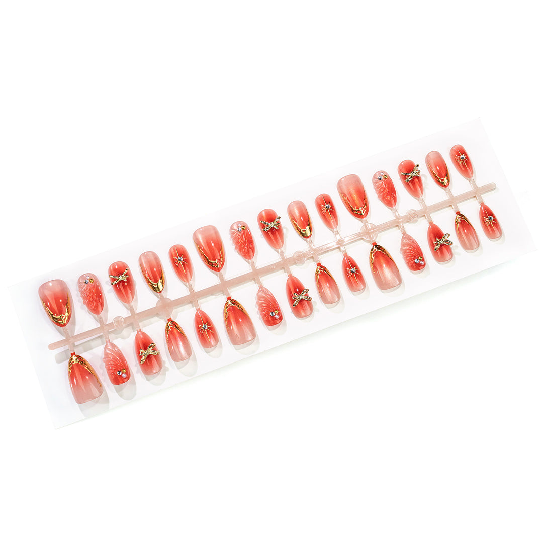 Artistic Gemstone-Embellished Press-On Nails