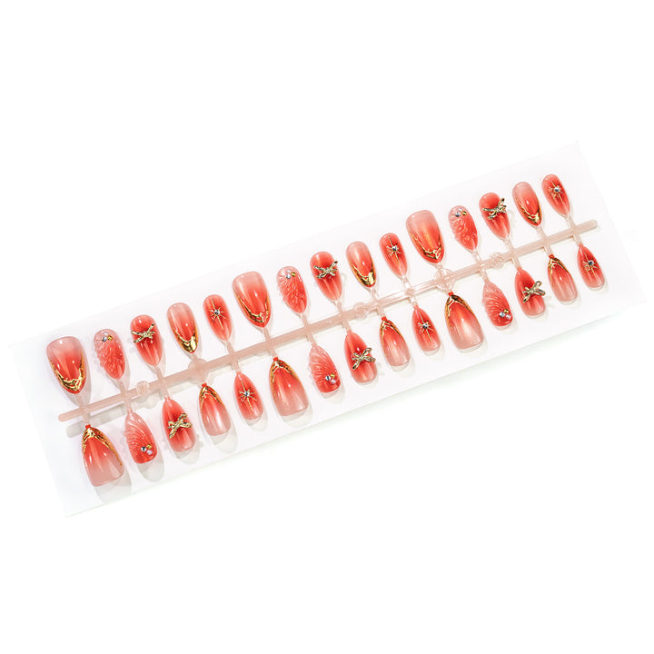 Artistic Gemstone-Embellished Press-On Nails