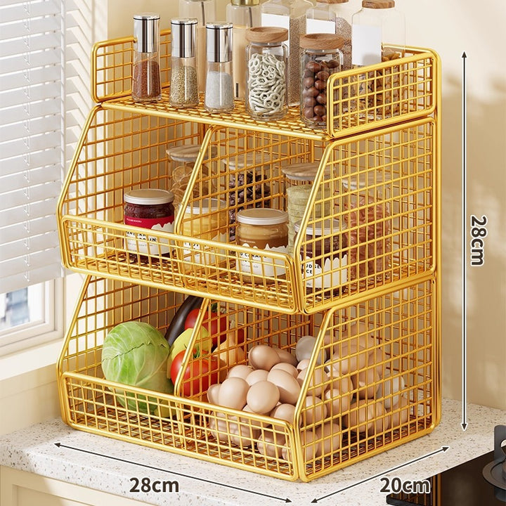 Stackable Two-Basket and Top Shelf Wire Countertop Pantry Organizer
