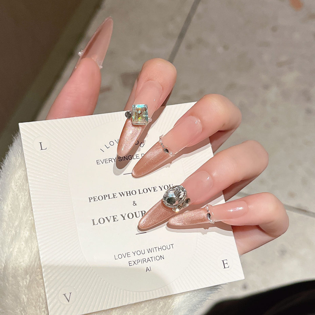 Glamorous Crystal-Studded Stiletto Press-On Nails Kalsten